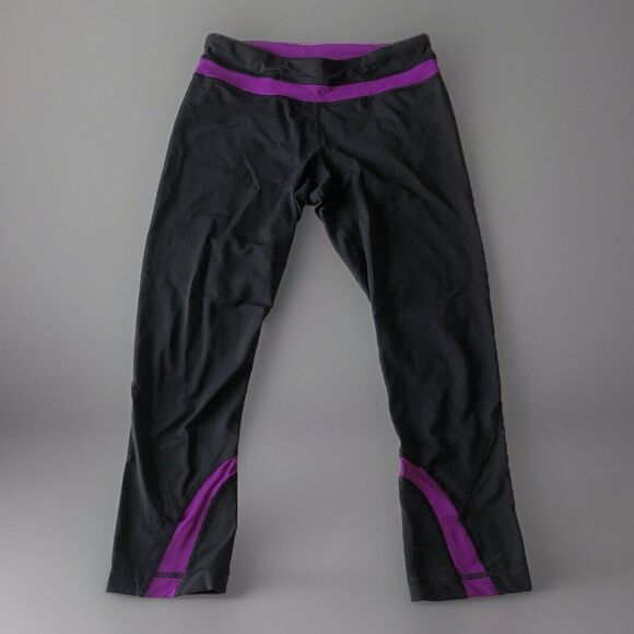 LULULEMON Womens Capri Leggings Black Purple Racing Size 6 - Picture 1 of 12